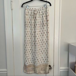 White and Brown Patterned Beach Pants Size M